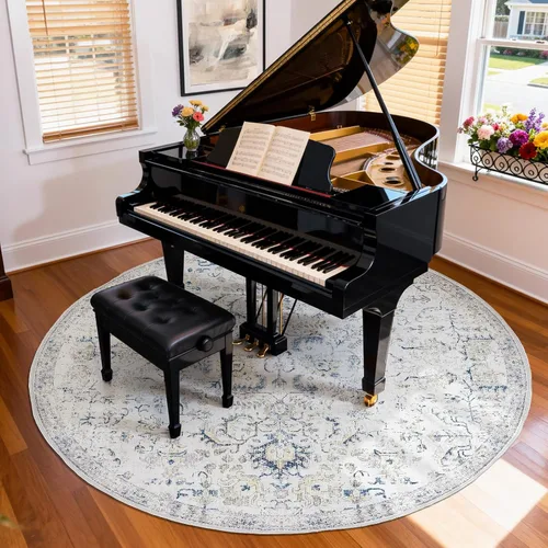 Miniatura 237 de jinchan Lima - Alfombra simétrica floral geométrica lavable, alfombra de entrada de medio círculo de 2 x 3, alfombra de media luna, suave y Azul