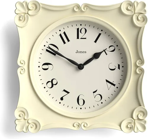 JONES CLOCKS® Rialto Reloj de Pared | Reloj Cuadrado de Estilo Vintage Ornamentado | 10 pulgadas | Crema | Ideal para la Sala de Estar o Dormitorio