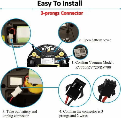 Miniatura 5 de Shark Battery RVBAT700 - Batería de repuesto para aspiradoras Shark ION Robot RV720, RV750, RV700, RV755 (atención: conector de 3 puntas)