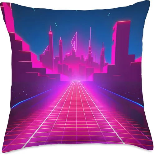 Miniatura 4 de PP Accessories Retrowave Street 80s Vaporwave Synthwave Throw Pillow, 16x16, Multicolor