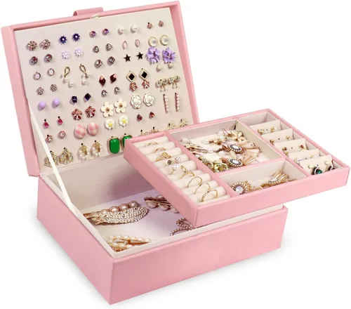 Miniatura 7 de Joyero para mujer, organizador de aretes, caja organizadora de joyas, cajas de almacenamiento de joyas, caja de joyería para aretes, caja de joyería