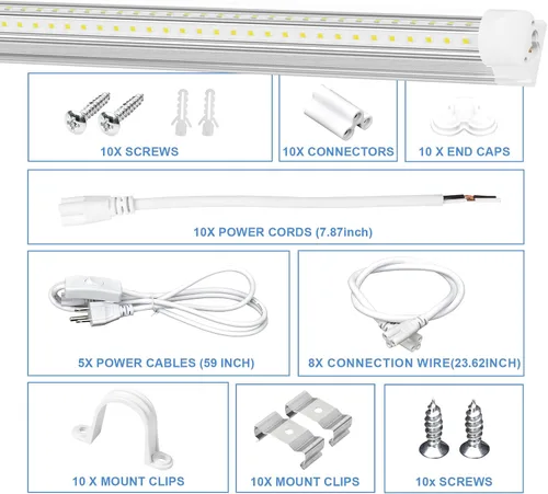 Miniatura 6 de ONLYLUX Paquete de 10 luces LED muy brillantes de 5 pies, 45 W, 6750 lúmenes, 6500 K, luz diurna, fácil instalación, iluminación de garaje