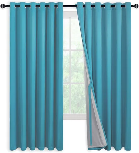Miniatura 109 de DWCN Cortinas 100% opacas de 84 pulgadas de largo para dormitorio con forro negro, paneles de cortina de ventana de doble capa con aislamiento Azul