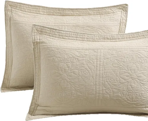 Miniatura 30 de WINLIFE Juego de 2 fundas de almohada acolchadas 100% algodón, estampado floral, tamaño King, color verde