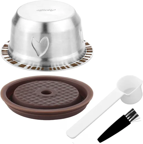 Vainas reutilizables para máquina Nespresso Vertuo, juego de cápsulas de café recargables de acero inoxidable de 230ml con 1 tapa de silicona, 1