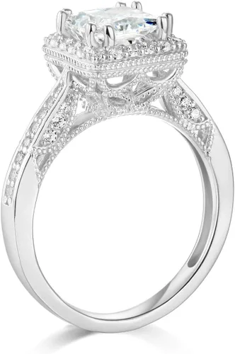 Miniatura 3 de Wellingsale - Anillo de compromiso para mujer con piedras laterales de oro blanco pulido CZ circonita cúbica de corte princesa