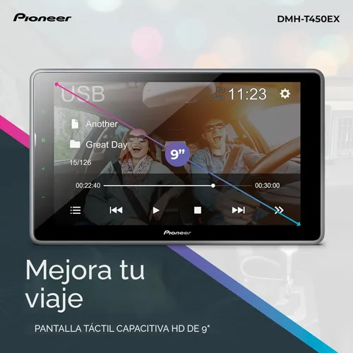Miniatura 2 de Pioneer DMH-T450EX - Pantalla táctil capacitiva de 9" con pantalla flotante – Alexa, Bluetooth, cámara de respaldo, FLAC, chasis corto, USB, radio