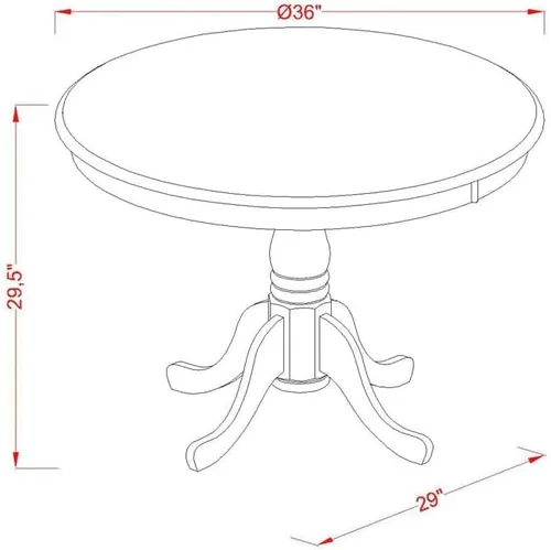 Miniatura 6 de East West Furniture AANCA5-MAH-W Juego de mesa de comedor de 5 piezas incluye una mesa de cocina redonda con pedestal y 4 sillas de comedor, 36 x 36