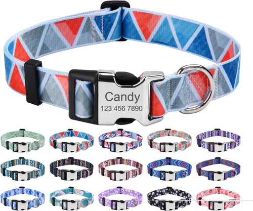 Miniatura 10 de Collares de perro personalizados Mihqy, collar de perro personalizado con nombre y número de teléfono, múltiples patrones y 4 tamaños, collar