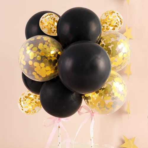 Miniatura 4 de Globos de confeti negro, 40 globos transparentes de 5 pulgadas con confeti en el interior para fiesta de cumpleaños, graduación, compromiso