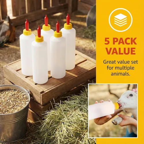 Miniatura 3 de Housoutil Biberón de cordero de 13.5 fl oz, 1 juego de biberones de cabra con pezones, cubo de alimentación agrícola para ganado como corderos