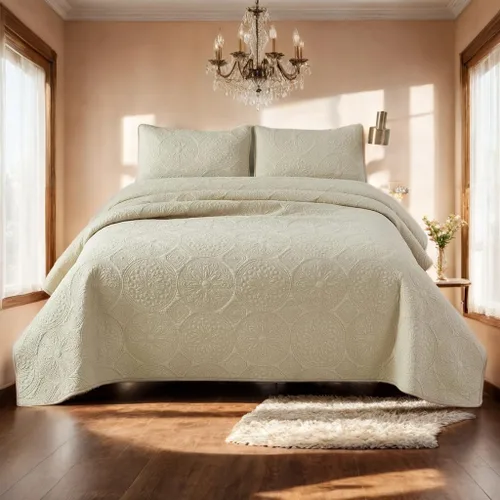 Miniatura 21 de Brandream Juego de Ropa de Cama Acolchado con Medallón de Lujo Tamaño King de Algodón Estilo Granja Juego de Edredón Tamaño Queen Colcha Matelassé