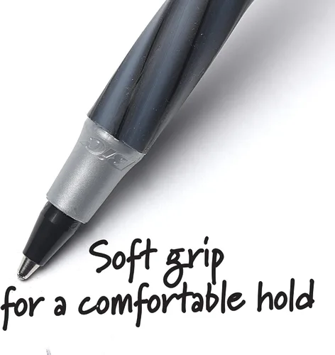 Miniatura 7 de BIC Round Stic Grip Xtra-Comfort - Bolígrafos de punta media, 0.047 in, barril gris, tinta negra, paquete de 12 bolígrafos