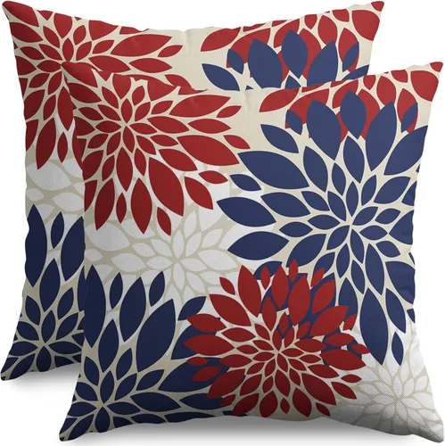 Miniatura 66 de Fundas de Almohada Azul Aguamarina 16X16 Pulgadas Juego de 2, Flores de Dalia Primavera Verano Floral Crema Fundas de Almohada Decorativas