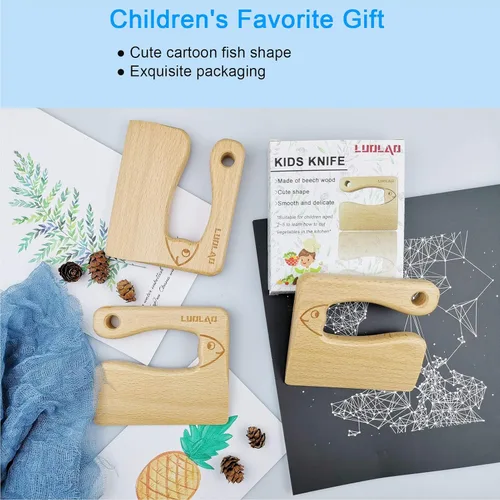 Miniatura 5 de LUOLAO Cuchillo de madera para niños para cocinar y cortar frutas de verduras de forma segura, herramientas de cocina para niños, regalos de Navidad