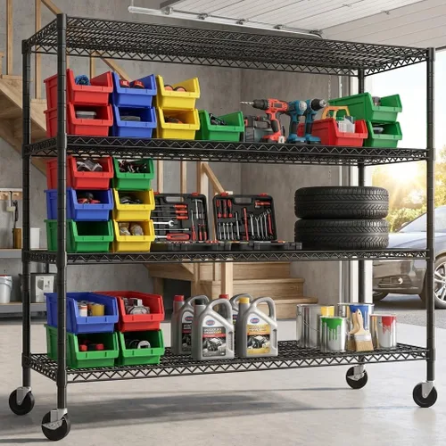 Miniatura 2 de REIBII Estantería de almacenamiento de 60" de ancho 2878LBS Unidad de estante de metal con ruedas Estantería de garaje resistente Estanterías