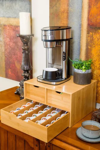 Miniatura 2 de Soporte extragrande de bambú para mostrador, cajón organizador de 2 niveles K-Cup