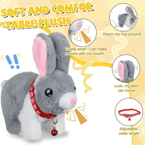 Miniatura 2 de Jimate Lindo Conejo Saltarín de Peluche para Niños, Conejito de Peluche Interactivo con Saltos, Orejas que se Mueven, y Sonidos, Juguete de Conejo