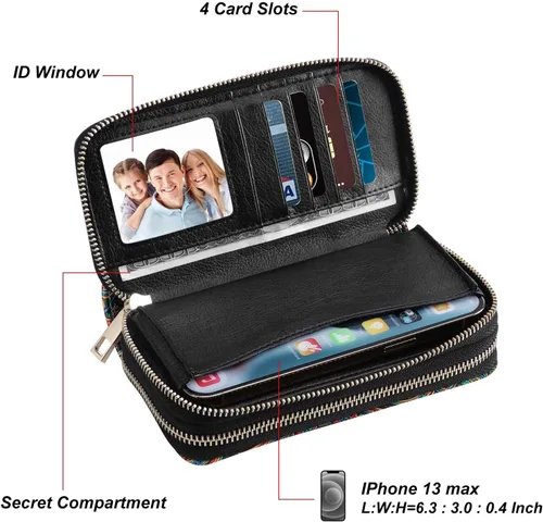 Miniatura 6 de HAWEE Cartera de teléfono celular para mujer con doble cremallera y correa de muñeca extraíble