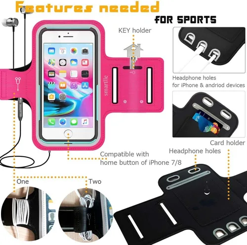 Miniatura 2 de Soporte para teléfono con brazo para correr, brazalete celular para iPhone 15 14 13 12 11 Pro Max/XR/8 7 6s Plus, para Galaxy A/S/Note hasta 6.9 Rosa
