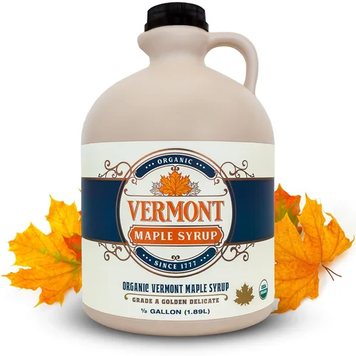 Vermont Maple Syrup - Jarabe de arce orgánico delicado dorado de 64 oz grado A - Jarabe de arce 100% puro y auténtico para panqueques, waffles y más