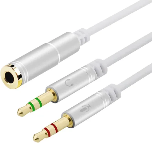 Miniatura 9 de Divisor de auriculares para computadora de 0.138 in hembra a 2 auriculares dobles de 0.138 in macho micrófono de audio y cable divisor en Y, Azul