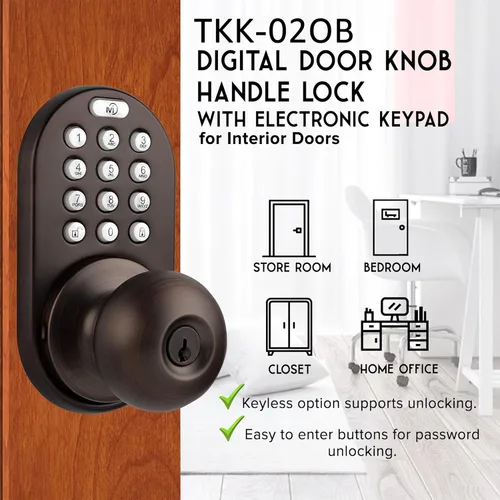 Miniatura 3 de MiLocks TKK-02OB: cerradura digital para puerta con teclado electrónico, bronce aceitado, teclado con función de bloqueo Bronce frotado con aceite