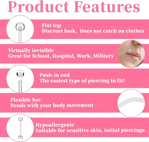 Miniatura 3 de TIESOME 48 retenedores de piercing transparentes, 15 estilos de aretes transparentes para deportes de trabajo, cirugía de acrílico con parte