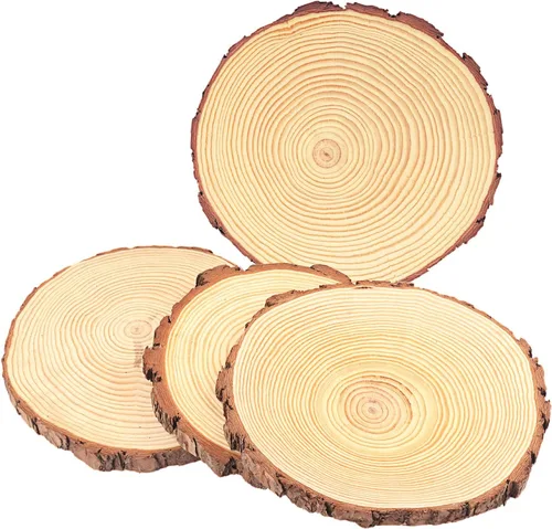 4 piezas de rodajas de madera natural de 10-12 pulgadas, círculos de madera de pino sin terminar con corteza para posavasos, manualidades DIY,