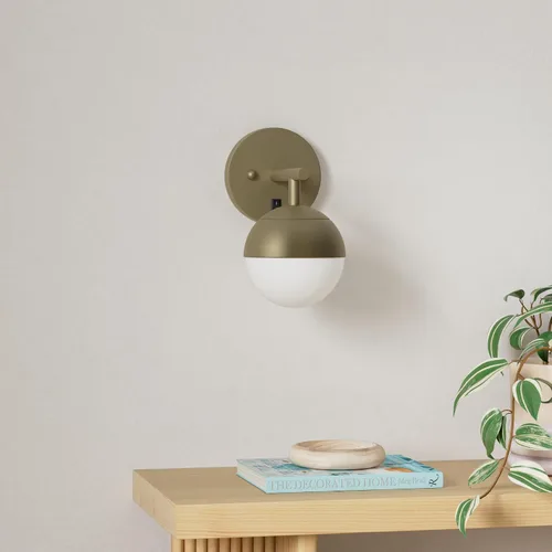 Miniatura 2 de 360 Lighting Luna - Lámpara de pared moderna de mediados de siglo para interiores, lámpara enchufable de latón antiguo, pantalla de globo de vidrio
