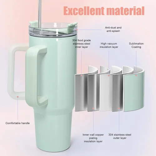Miniatura 2 de AGH Vaso de sublimación de 40 onzas con asa y pajita, paquete de 4 vasos aislados de acero inoxidable, botellas de agua, vasos de viaje, color morado
