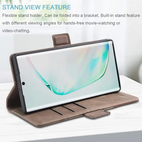 Miniatura 4 de KEZiHOME Funda tipo cartera de piel auténtica para Samsung Galaxy Note 10 Plus 5G con bloqueo RFID y ranura para tarjeta de crédito, soporte