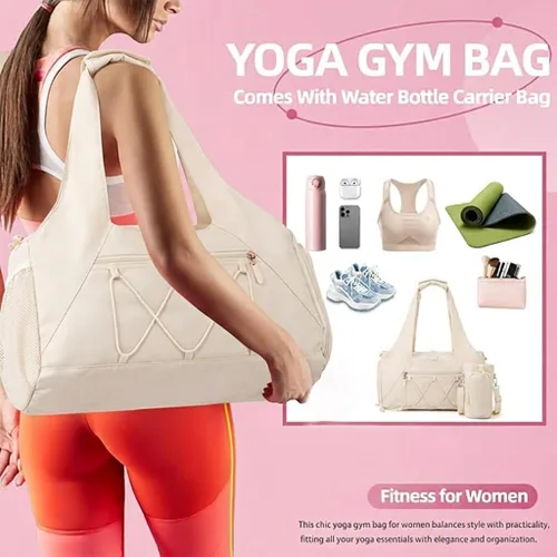 Miniatura 6 de Bolsa de gimnasio para mujer, bolsa de esterilla de yoga con compartimento para zapatos y bolsillo húmedo, bolsa de gimnasio de yoga deportiva