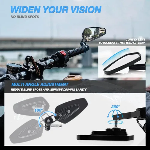 Miniatura 2 de MICTUNING Espejos para motocicleta – Espejos retrovisores de extremo de barra de 2,22 cm compatibles con la mayoría de Honda Grom, Yamaha, Kawasaki