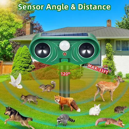 Miniatura 4 de Repelente solar de animales ultrasónico actualizado 2026 para exteriores, paquete de 2 repelentes de ciervos impermeables IP65 y disuasorio de gatos