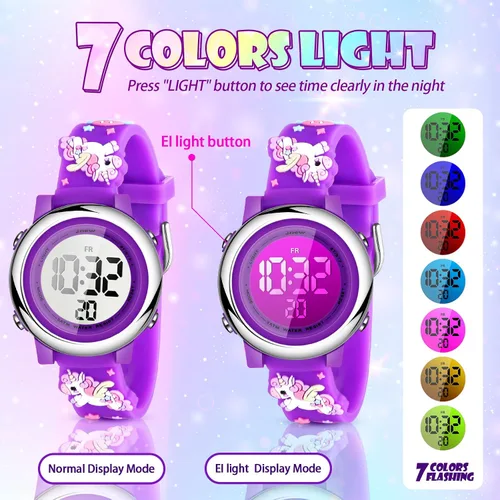 Miniatura 3 de 3 Pieces Kids Unicorn Watch and Unicorn Bracelet Waterproof Toddler Digital Watch Light Watch with Alarm Stopwatch Unicorn Christmas Valentine Day
