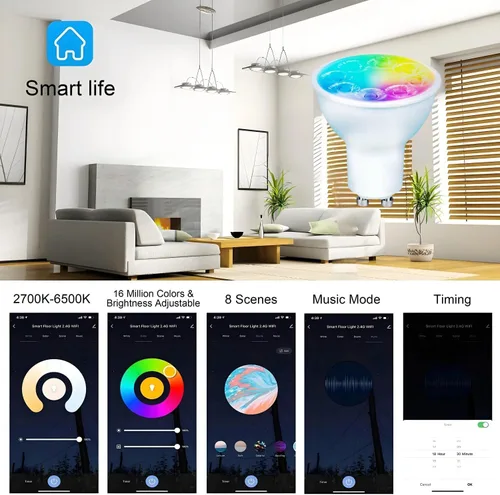 Miniatura 7 de Bombillas LED inteligentes GU10 regulables con cambio de color, foco GU10 RGB, foco LED WiFi y Bluetooth compatible con Alexa Google, 16 millones