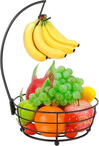 Miniatura 9 de Livabber - Frutero de encimera con colgador de plátanos, cuenco moderno de almacenamiento de frutas y verduras, con soporte de árbol de plátano