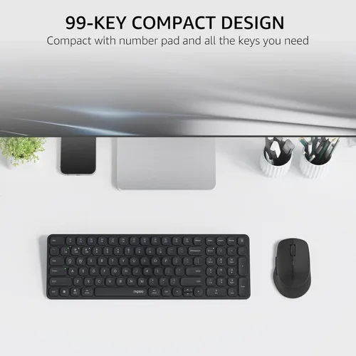 Miniatura 3 de Rapoo Combo de teclado y mouse inalámbricos, Blade Series E9310M de 99 teclas ultradelgado y mouse silencioso M300G, compatible con 4 dispositivos