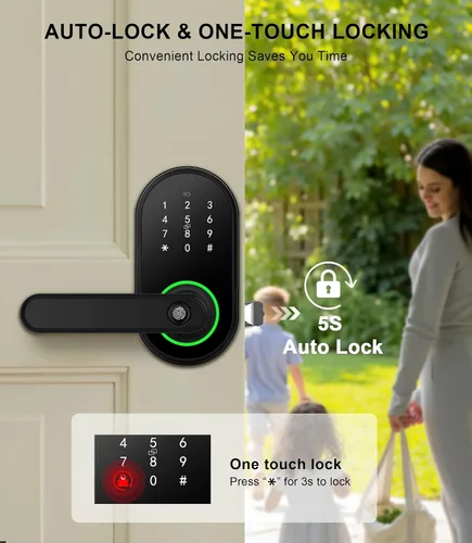 Miniatura 4 de Cerradura de puerta con teclado inteligente con asa, cerradura digital de entrada sin llave para puerta delantera, cerrojo electrónico de huellas