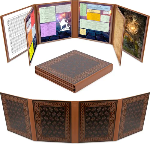 CASEMATIX DM Screen de cuero sintético de 8 paneles pantalla GM de lujo - Pantalla plegable de ocho paneles Dungeon Master con 2 paneles oscilantes