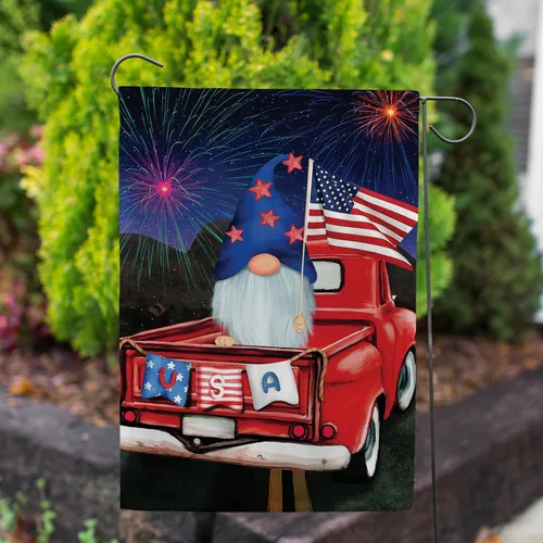 Miniatura 3 de Bandera de jardín con gnomo del 4 de julio de América para siempre, 12.5 x 18 pulgadas, celebración del Día de la Independencia, fuegos