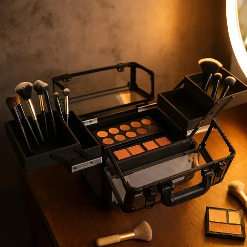 Miniatura 5 de Ver Beauty Estuche de maquillaje profesional con 4 bandejas extensibles, compartimento central grande, organizador de viaje con cerradura, carcasa