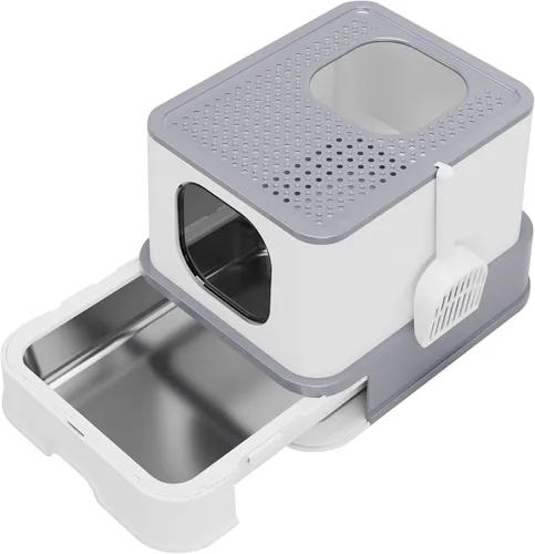 Miniatura 9 de RIZZARI Caja de arena de acero inoxidable: diseño grande a prueba de fugas sin olor, revestimiento antiadherente de teflón, tamaño XL, negro