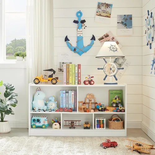 Miniatura 6 de Organizador de almacenamiento de juguetes para niños, gabinete de almacenamiento de 5 secciones para organizar libros y juguetes, estantería