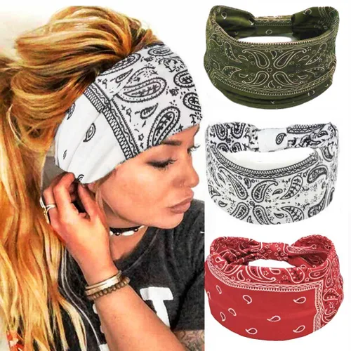 Miniatura 8 de CAKURE Diademas anchas bohemias anudadas para la cabeza, bufanda africana para la cabeza, accesorios para el cabello de motocicleta, para mujeres