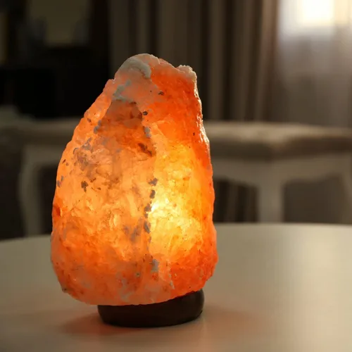 Miniatura 2 de Lámpara de sal del Himalaya de 7 pulgadas con cable de atenuación - Luz nocturna de cristal natural, base de madera clásica auténtica de Pakistán