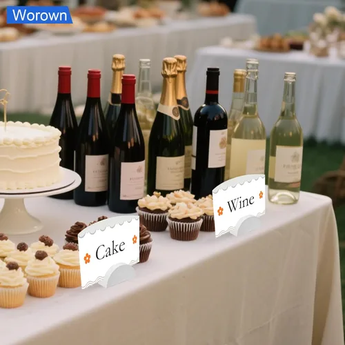 Miniatura 4 de Worown Paquete de 24 soportes de madera blanca para números de mesa, soportes semicirculares para decoración de bodas, fiestas, restaurantes Blanco