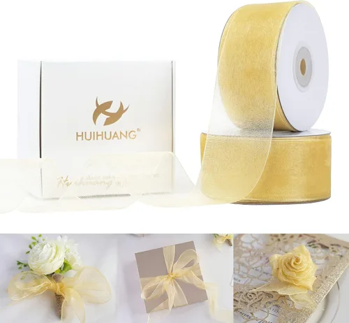 Miniatura 22 de HUIHUANG Cinta transparente de organza azul aguamarina de 1-1/2 pulgadas, cintas de organza transparente turquesa para envoltura de regalo, ramo