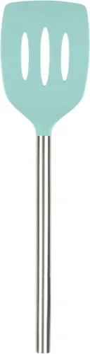 Miniatura 7 de Tovolo Espátula de silicona ranurada con mango ranurado de acero inoxidable de 10 pulgadas, color naranja albaricoque, resistente al calor,